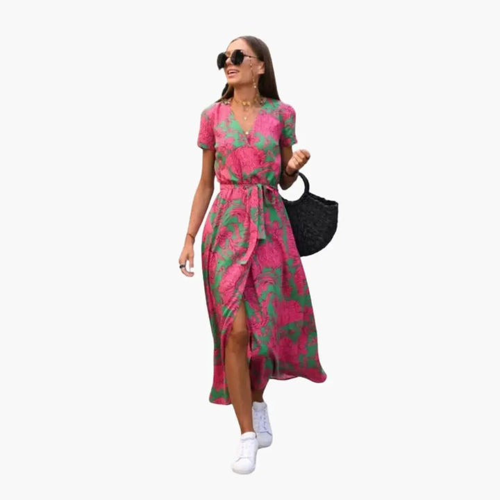 Women’s Printed Wrap Dress with Waist Belt
