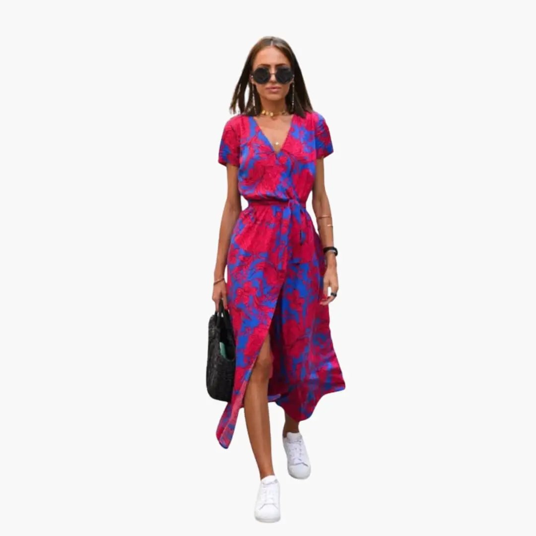 Women’s Printed Wrap Dress with Waist Belt