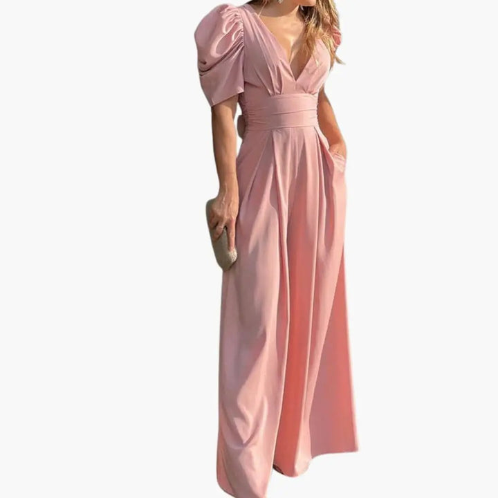 Women’s Puff Sleeve Jumpsuit with Back Zipper
