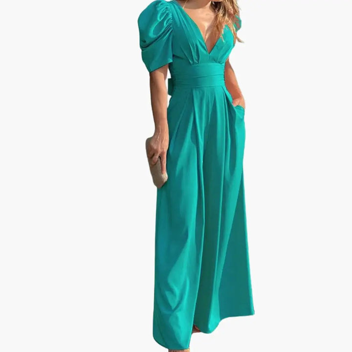 Women’s Puff Sleeve Jumpsuit with Back Zipper