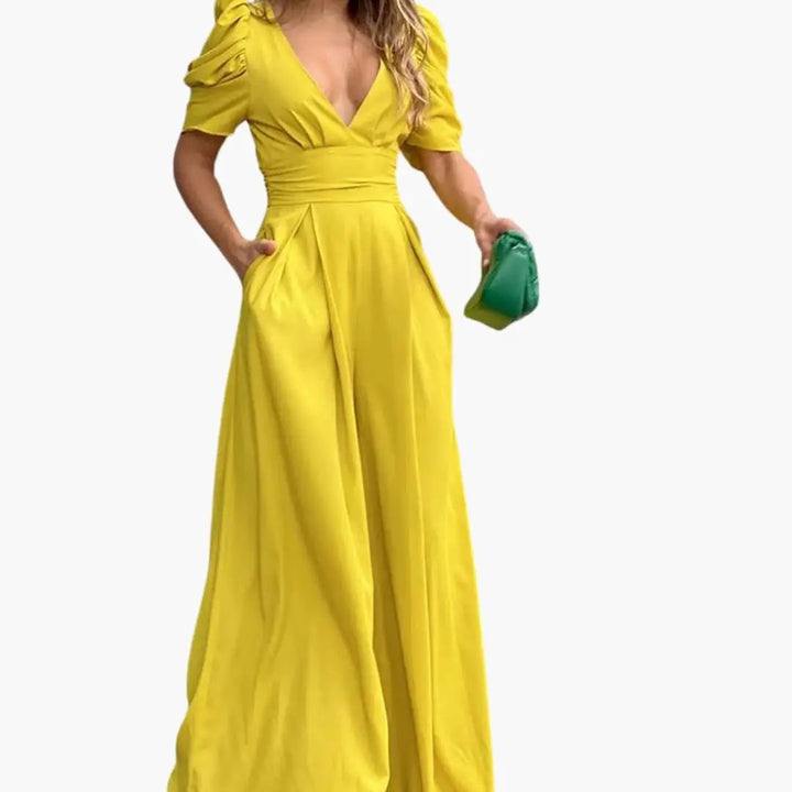 Women’s Puff Sleeve Jumpsuit with Back Zipper