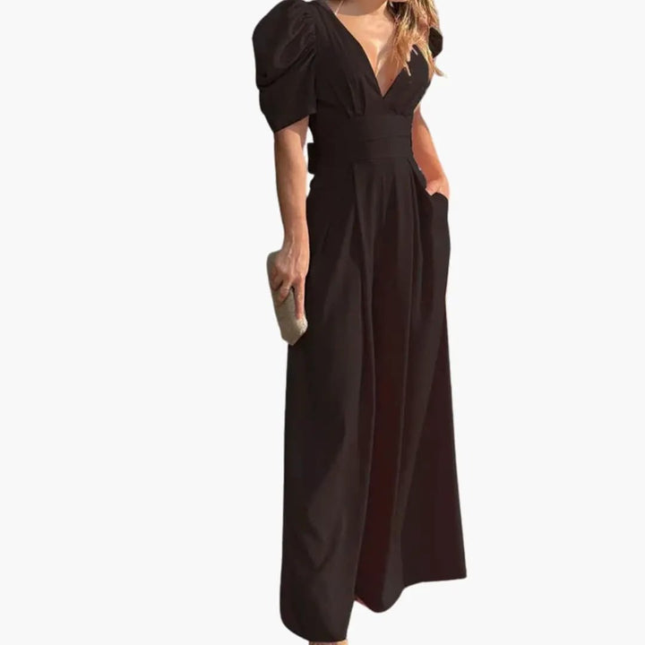 Women’s Puff Sleeve Jumpsuit with Back Zipper