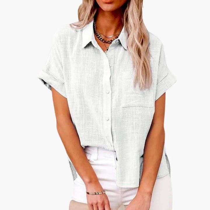 Women’s Relaxed Crew Neck Short Sleeve Blouse Woven Pullover Top