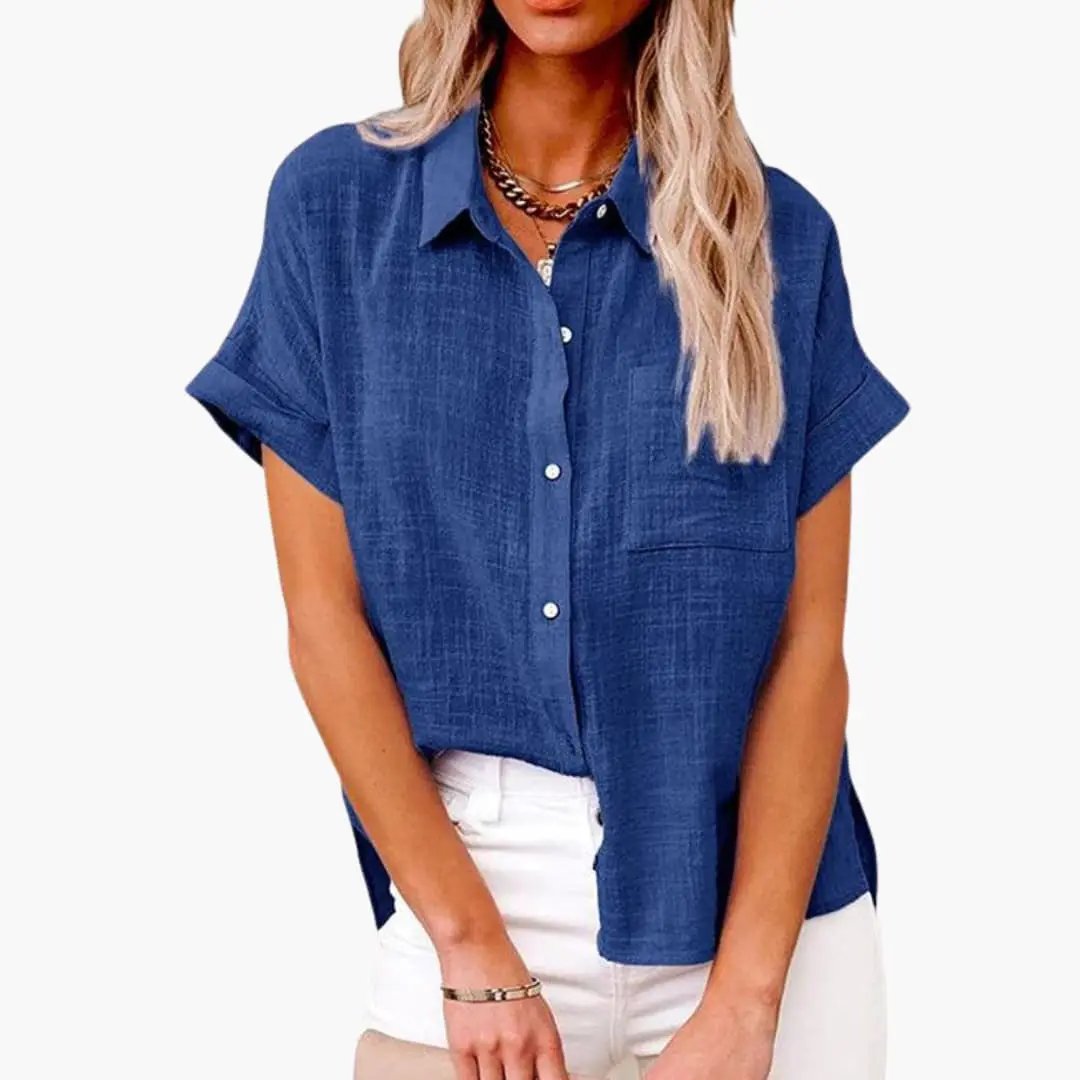Women’s Relaxed Crew Neck Short Sleeve Blouse Woven Pullover Top