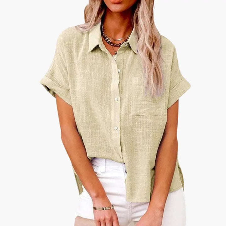 Women’s Relaxed Crew Neck Short Sleeve Blouse Woven Pullover Top