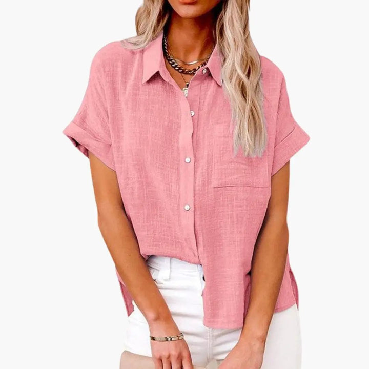 Women’s Relaxed Crew Neck Short Sleeve Blouse Woven Pullover Top