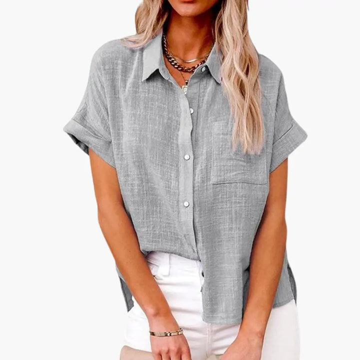 Women’s Relaxed Crew Neck Short Sleeve Blouse Woven Pullover Top