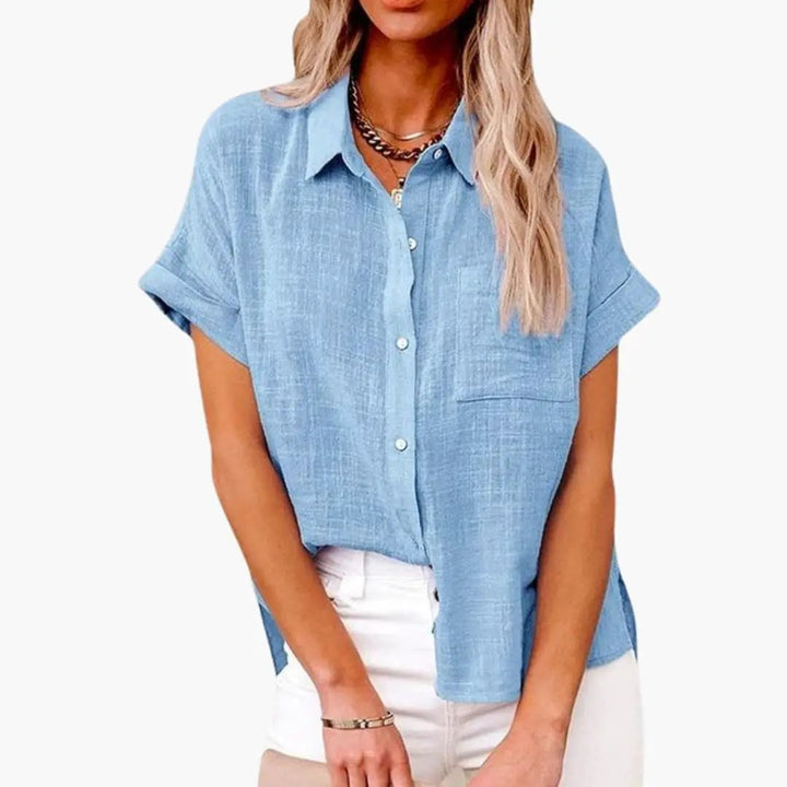 Women’s Relaxed Crew Neck Short Sleeve Blouse Woven Pullover Top