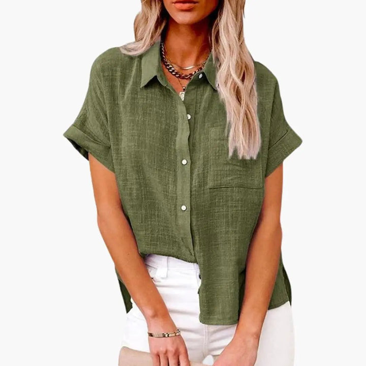 Women’s Relaxed Crew Neck Short Sleeve Blouse Woven Pullover Top