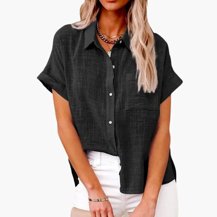 Women’s Relaxed Crew Neck Short Sleeve Blouse Woven Pullover Top