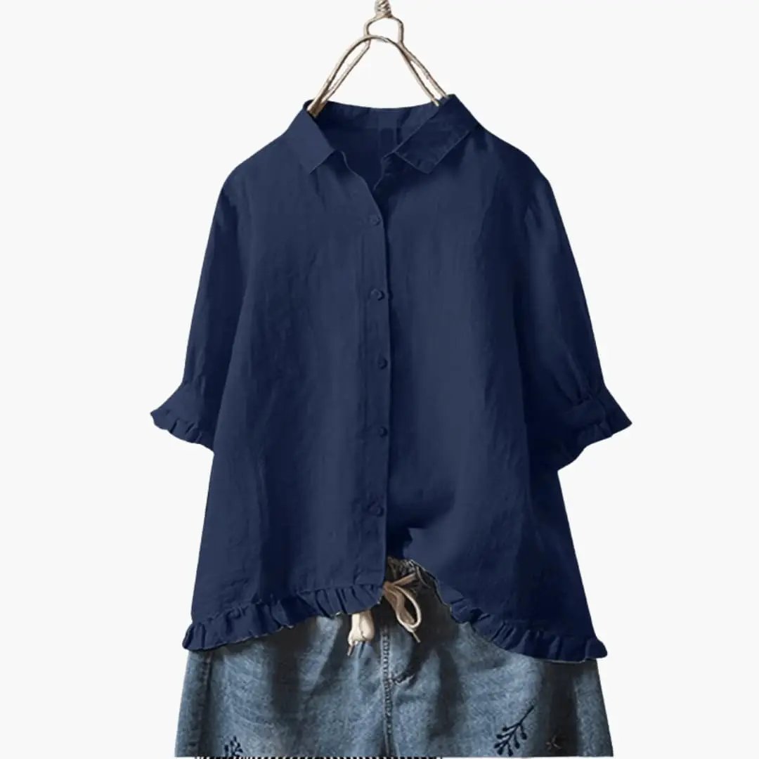 Women’s Relaxed Fit Crew Neck Blouse Long Sleeve Woven Pullover Top