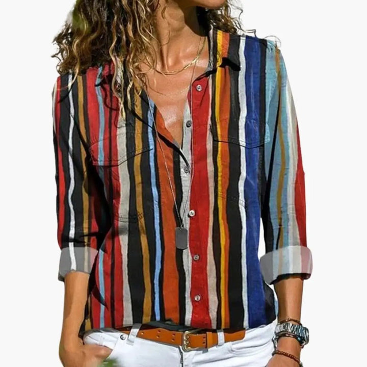 Women’s Relaxed Long Sleeve Crew Neck Shirt – Woven Pullover Top