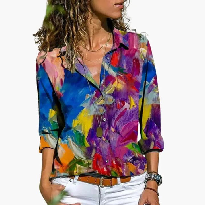 Women’s Relaxed Long Sleeve Crew Neck Shirt – Woven Pullover Top