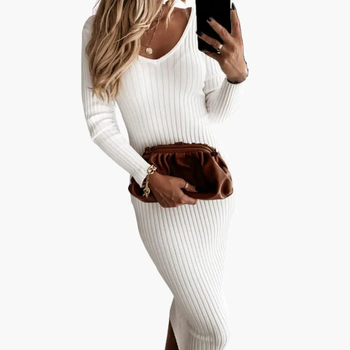 Women’s Ribbed Midi Dress with Round Neckline