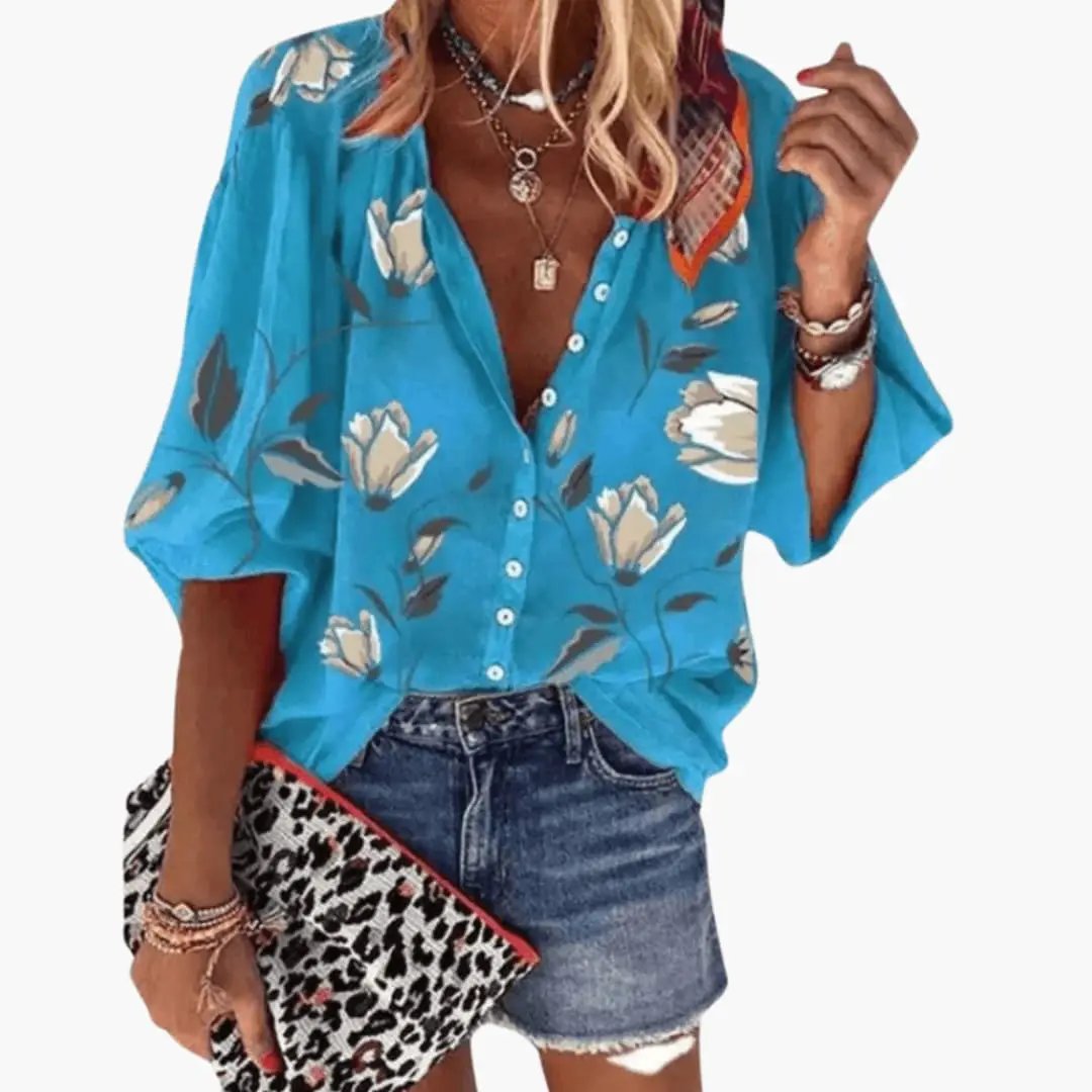 Women’s Round Neck Blouse Short Sleeve Woven Top