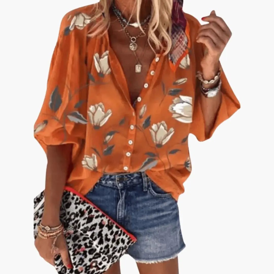Women’s Round Neck Blouse Short Sleeve Woven Top