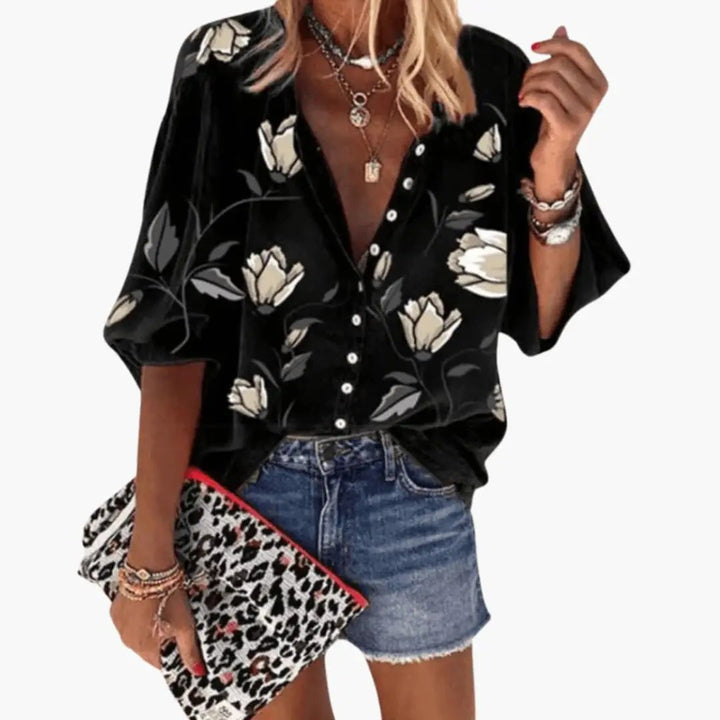 Women’s Round Neck Blouse Short Sleeve Woven Top