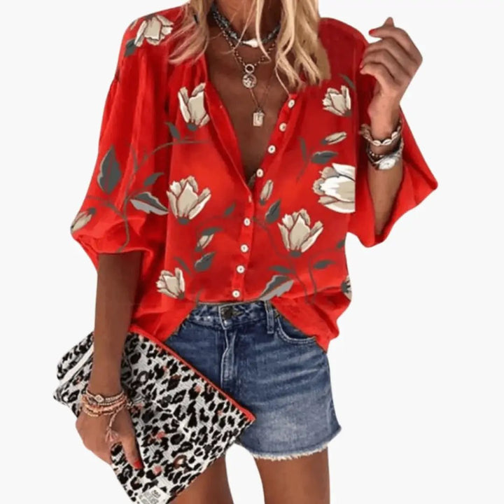 Women’s Round Neck Blouse Short Sleeve Woven Top
