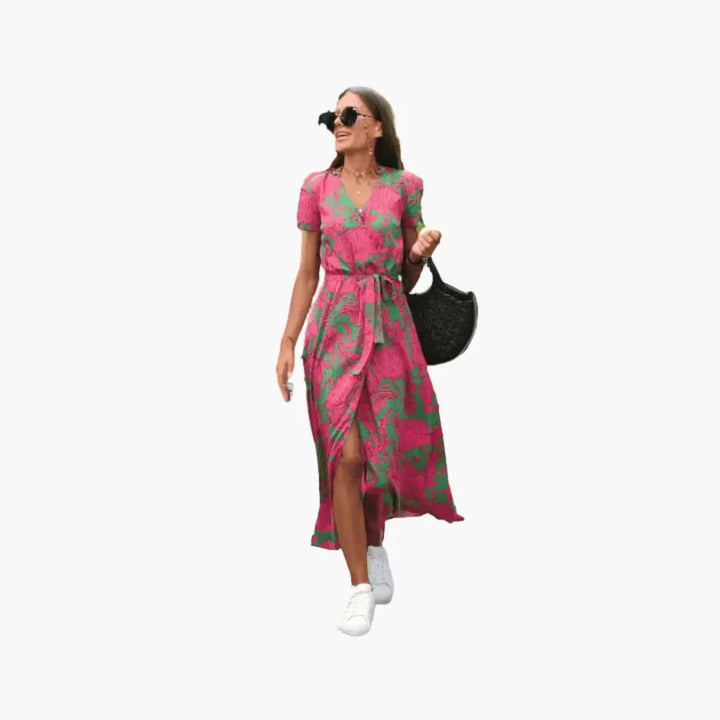 Women’s Round Neck Dress with Patterned Surface