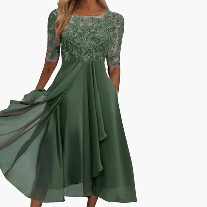 Women’s Round Neck High Waist Midi Dress