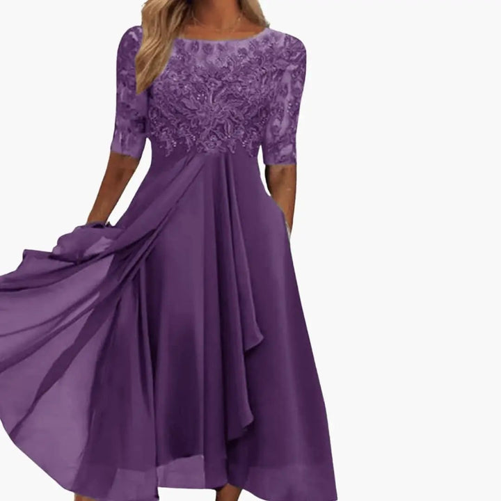 Women’s Round Neck High Waist Midi Dress