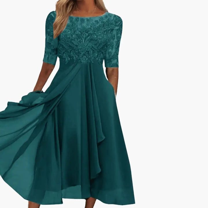 Women’s Round Neck High Waist Midi Dress