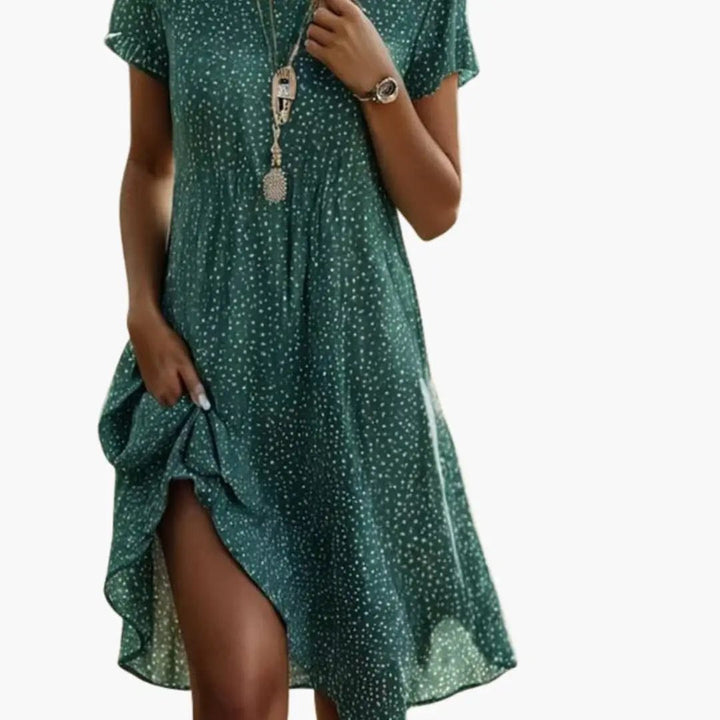 Women’s Round Neck Patterned Midi Dress