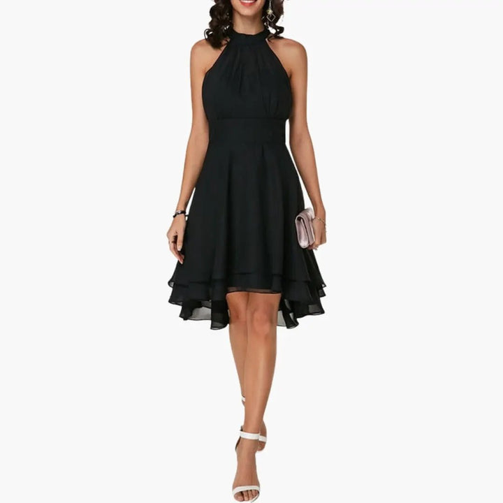 Women’s Round Neck Sleeveless Dress with Ruffle Detail
