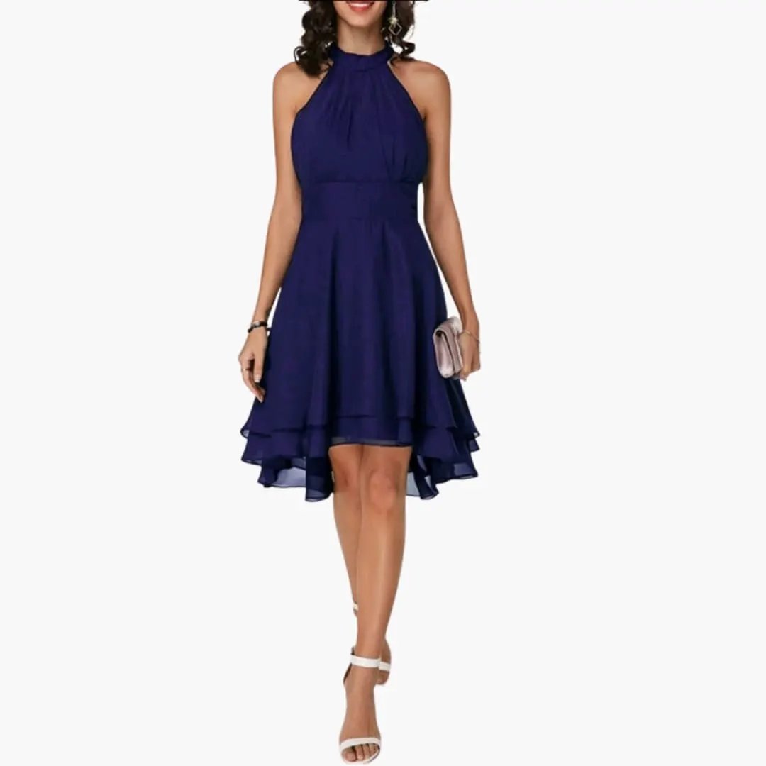 Women’s Round Neck Sleeveless Dress with Ruffle Detail