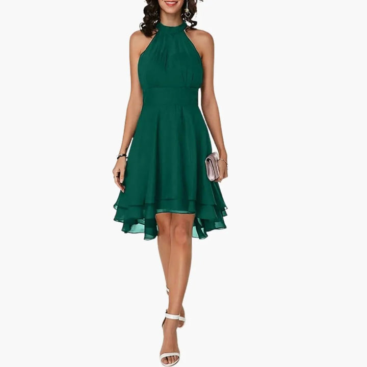 Women’s Round Neck Sleeveless Dress with Ruffle Detail