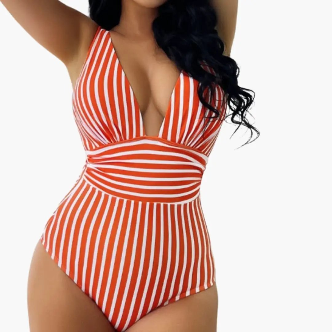 Women’s Ruched One-Piece Swimsuit – Scoop Neck Bathing Suit with Wide Straps