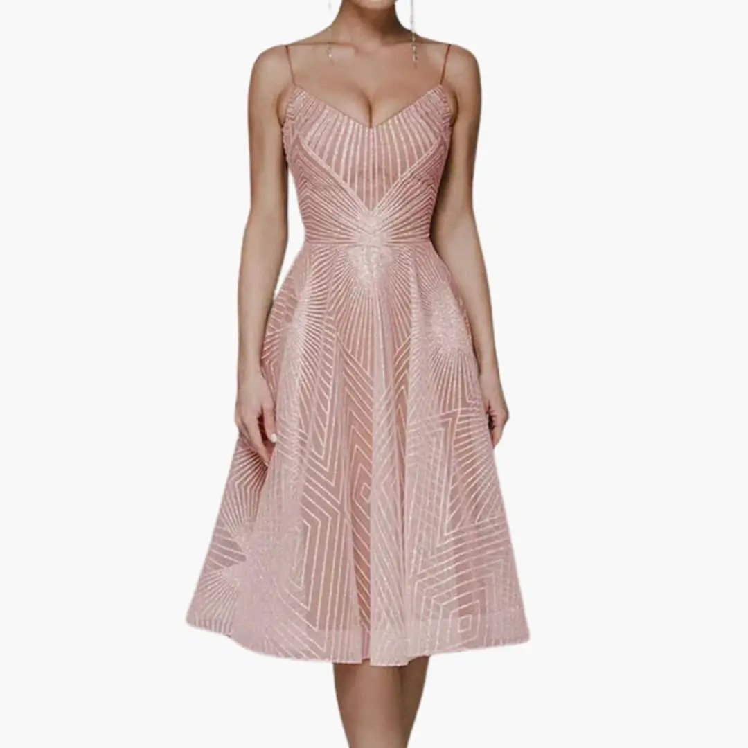 Women’s Sequin Evening Midi Dress with Spaghetti Straps and Sleeveless Fit