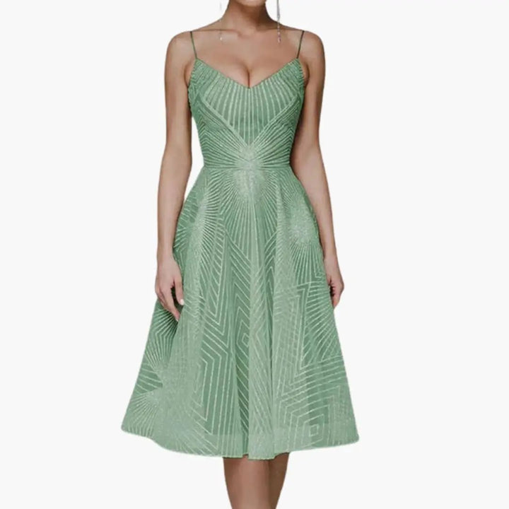 Women’s Sequin Evening Midi Dress with Spaghetti Straps and Sleeveless Fit