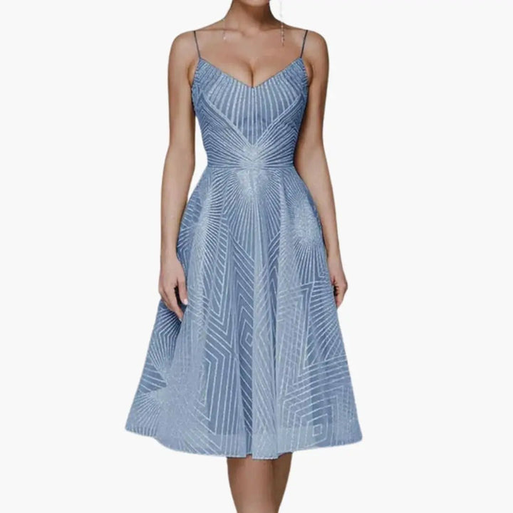 Women’s Sequin Evening Midi Dress with Spaghetti Straps and Sleeveless Fit