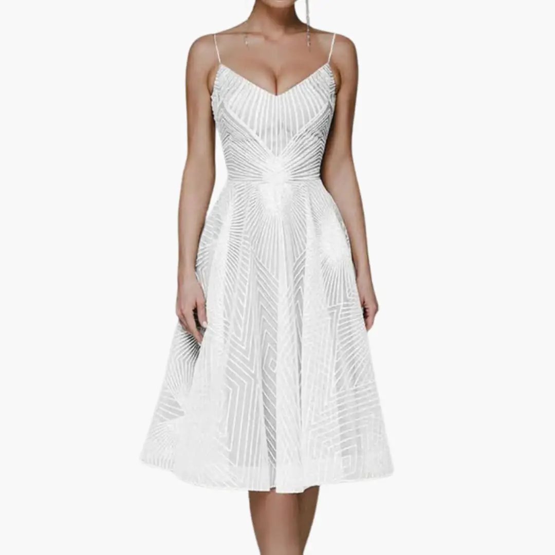 Women’s Sequin Evening Midi Dress with Spaghetti Straps and Sleeveless Fit