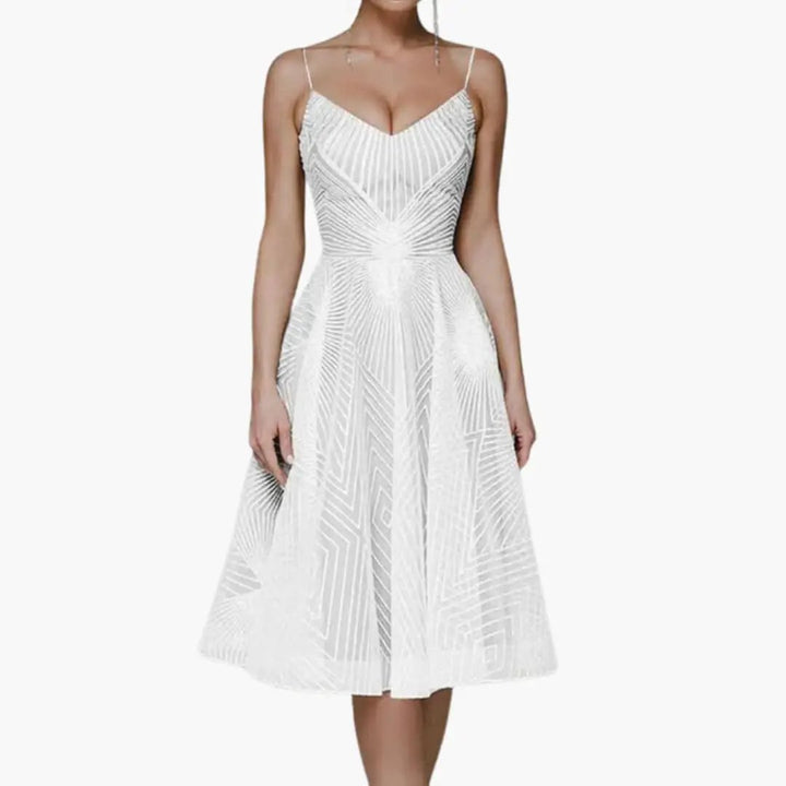 Women’s Sequin Evening Midi Dress with Spaghetti Straps and Sleeveless Fit
