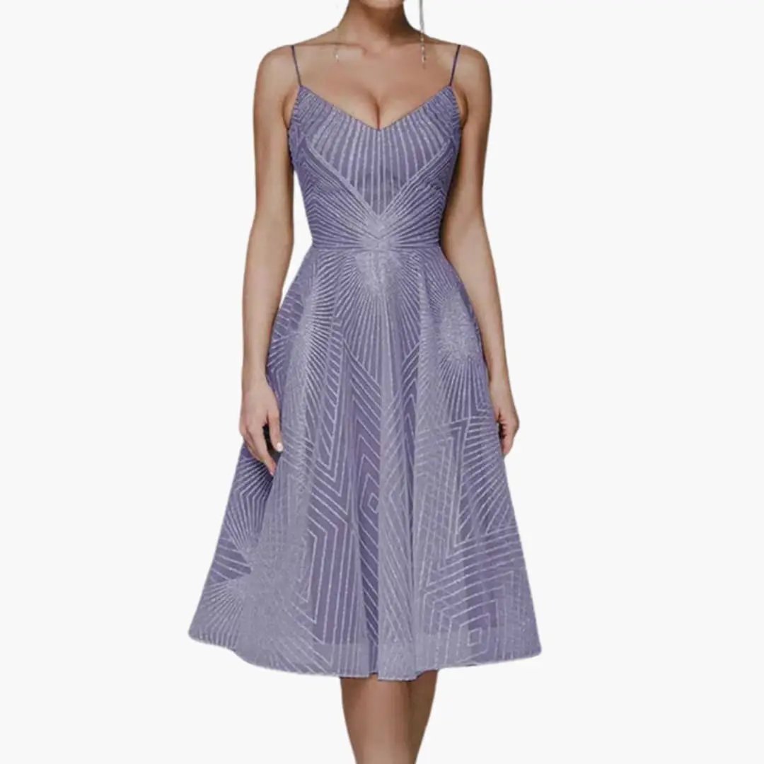 Women’s Sequin Evening Midi Dress with Spaghetti Straps and Sleeveless Fit