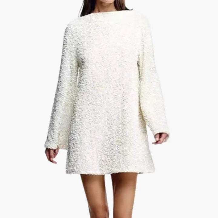 Women’s Sequin Short Dress with Round Neck and Long Sleeves