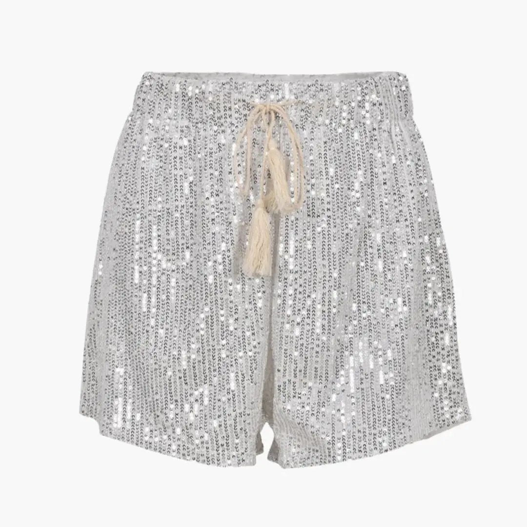 Women's Sequin Shorts with Elastic Waist and Drawstring