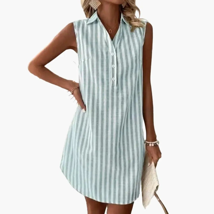 Women's Shirt Dress with Button Closure and Striped Pattern