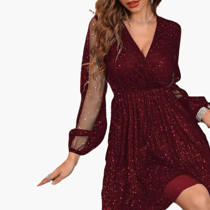 Women’s Short Sequin Dress with V-Neckline