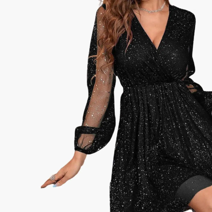 Women’s Short Sequin Dress with V-Neckline