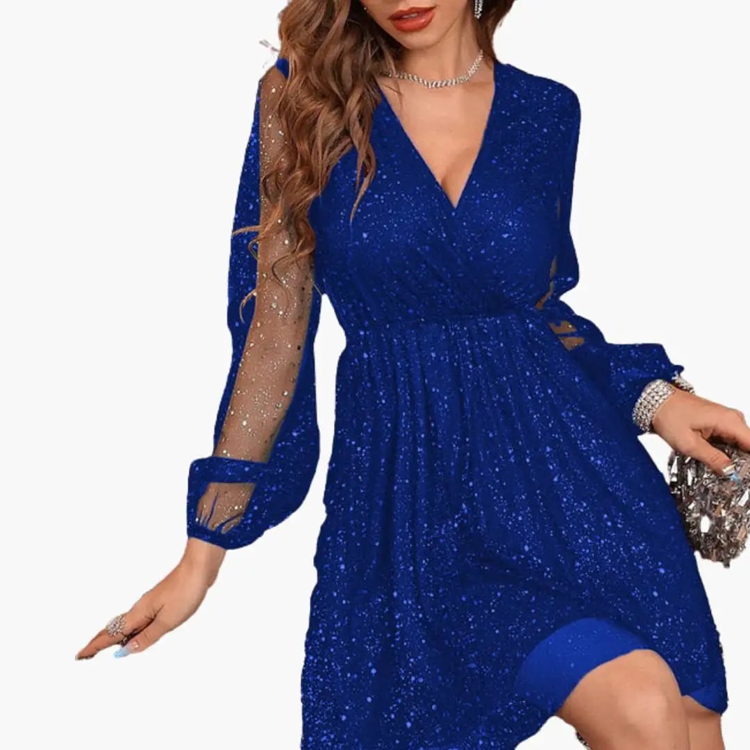 Women’s Short Sequin Dress with V-Neckline