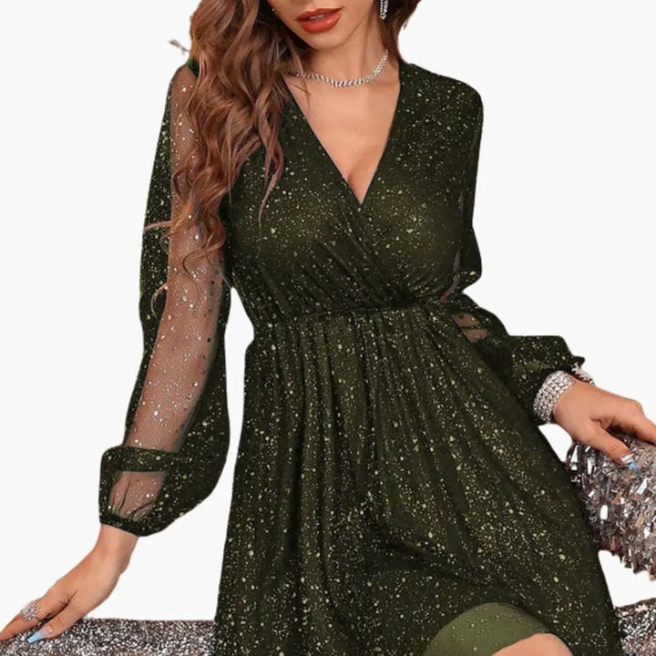 Women’s Short Sequin Dress with V-Neckline