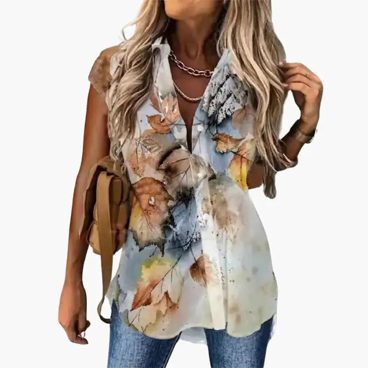 Women’s Short Sleeve Butterfly Print Blouse with Round Neck