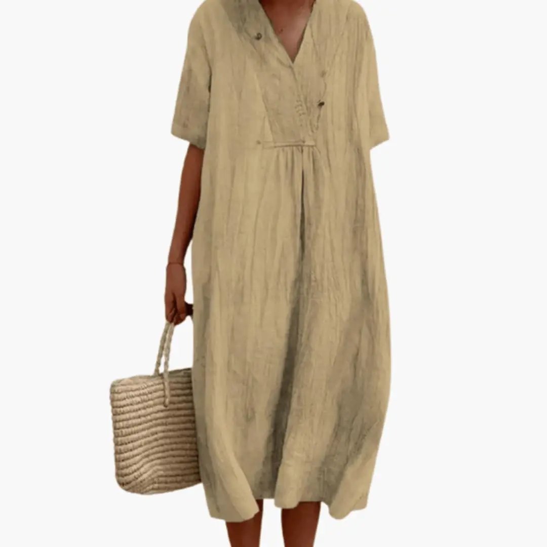 Women’s Short Sleeve Dress with Flowing Knee-Length Skirt