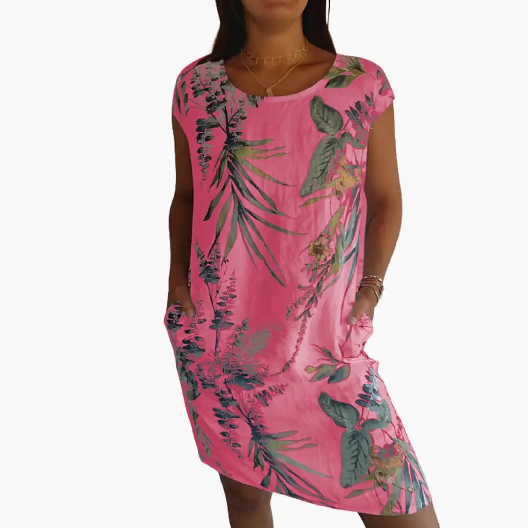 Women’s Short Sleeve Dress with Round Neckline and Straight Hem