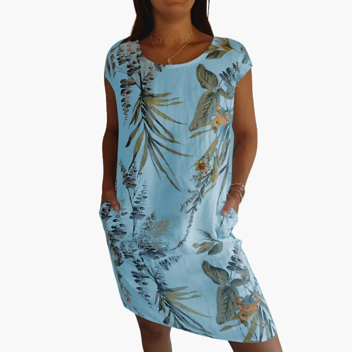 Women’s Short Sleeve Dress with Round Neckline and Straight Hem