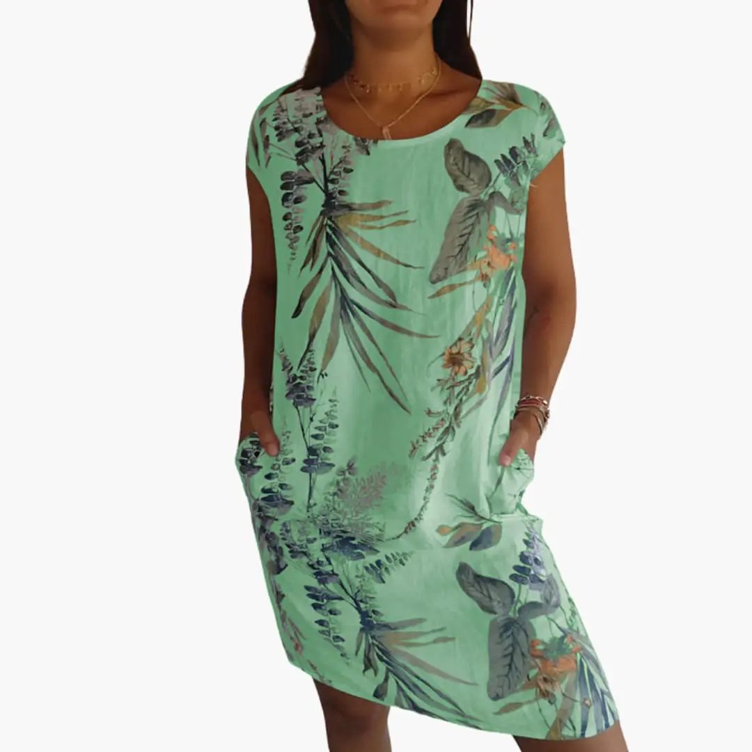 Women’s Short Sleeve Dress with Round Neckline and Straight Hem