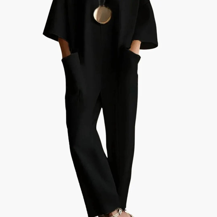 Women's Short Sleeve Jumpsuit with Straight Leg Pants and Back Zipper